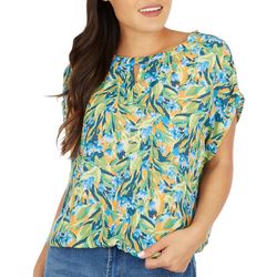 Womens Floral Brights Keyhole Short Sleeve Top