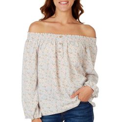 Cure Apparel Womens Flower Off The Shoulder 3/4 Sleeve Top