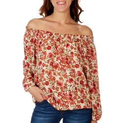 Cure Apparel Womens Floral Off The Shoulder 3/4 Sleeve Top