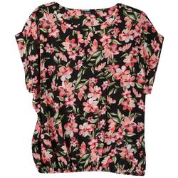 Cure Apparel Womens Floral Keyhole Short Sleeve Top