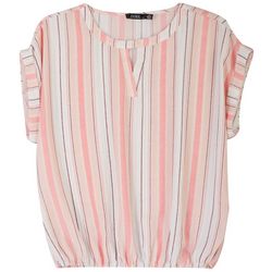 Cure Apparel Womens Striped Keyhole Short Sleeve Top