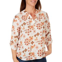 Cure Apparel Womens Print Coconut Button 3/4 Sleeve Top