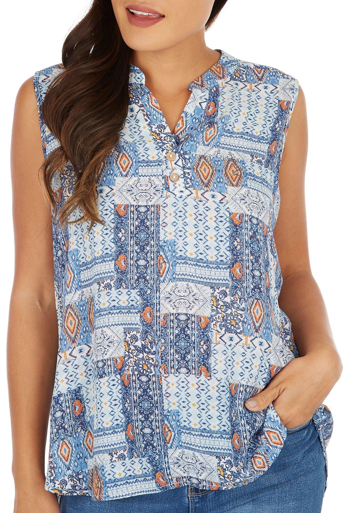 Juniper + Lime Womens Aztec Tile Sleeveless Top