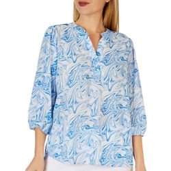 Cure Apparel Womens Print Popover 3/4 Sleeve Top