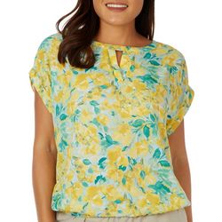 Cure Apparel Womens Floral Round Neck Keyhole Sleeveless Top