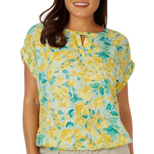 Cure Apparel Womens Floral Round Neck Keyhole Sleeveless