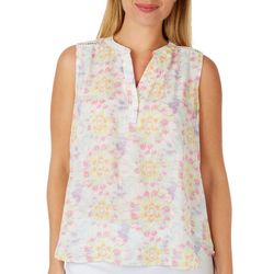 Cure Apparel Womens Floral Tie Dye Button Sleeveless Top