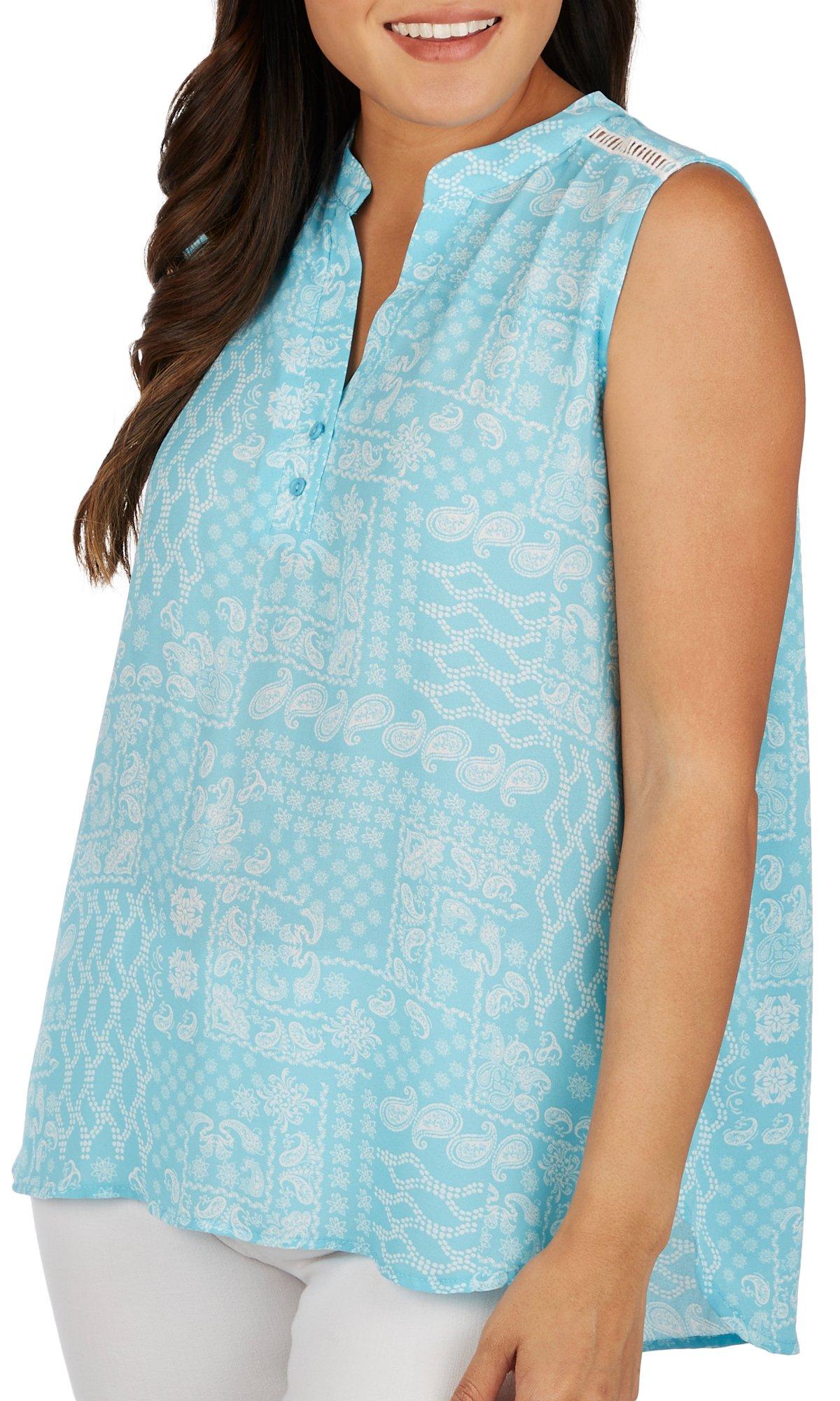 Womens Paisley Print Crochet Sleeveless Top
