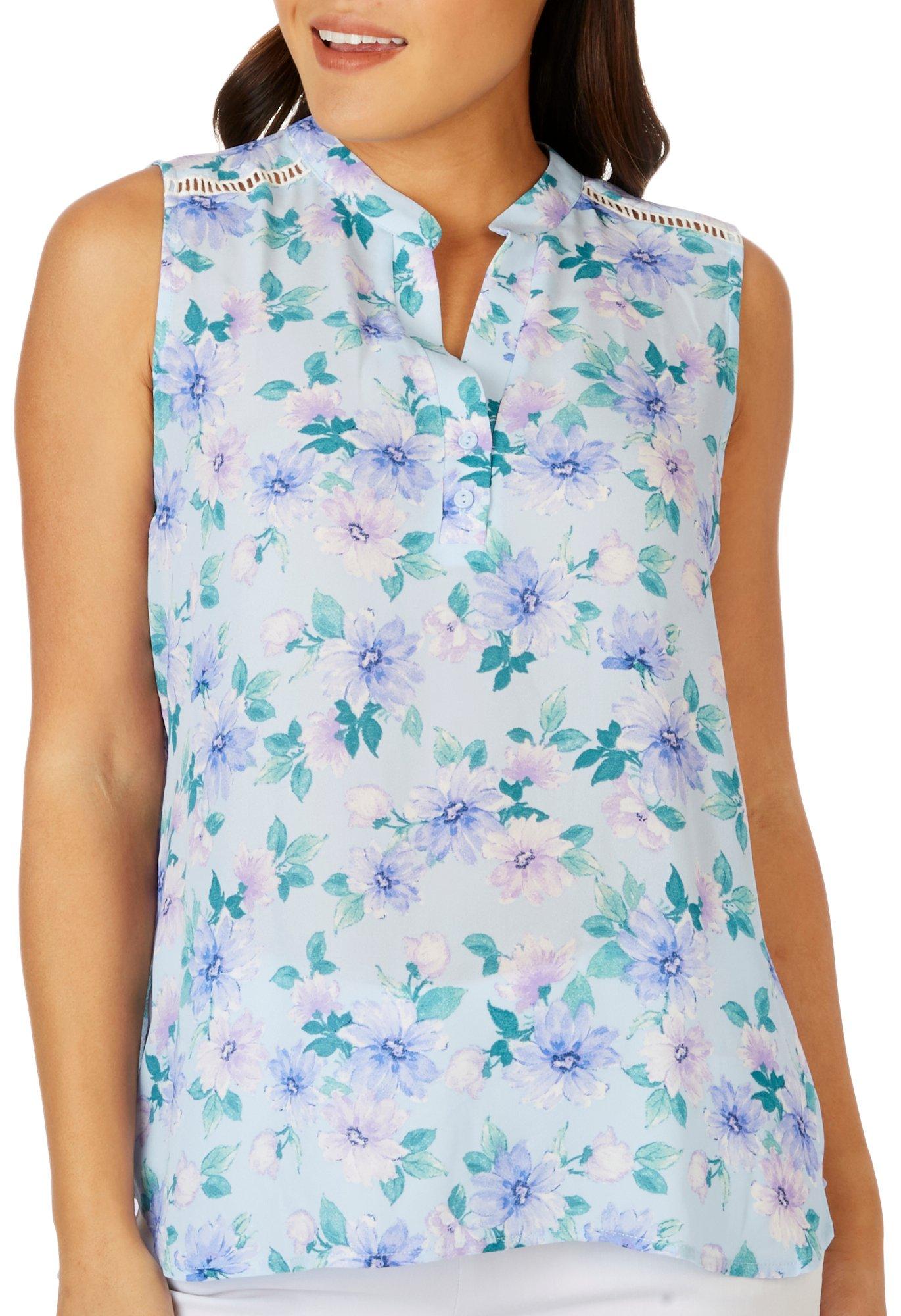 Womens Floral Pattern Sleeveless Blouse