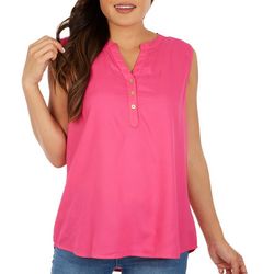 Womens Solid Button Sleeveless Top