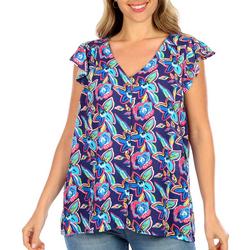 Womens Floral Button Down Sleeveless Top