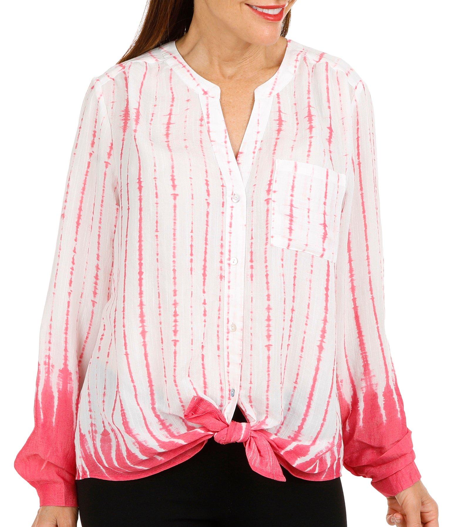 Womens Ombre Tie Dye Button Down 3/4 Sleeve Top
