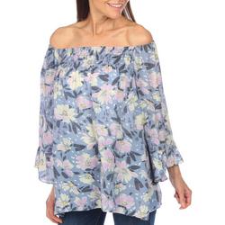 Womens Floral Long Sleeve Off the Shoulder Top