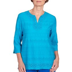 Alfred Dunner Womens Lace Texture Notched Top