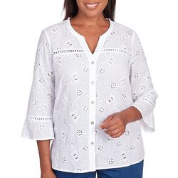 Alfred Dunner Womens Butterfly Eyelet 3/4 Sleeve Top