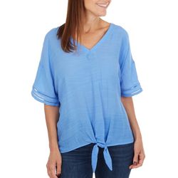 Juniper + Lime Womens Solid Front Tie Short Sleeve Top