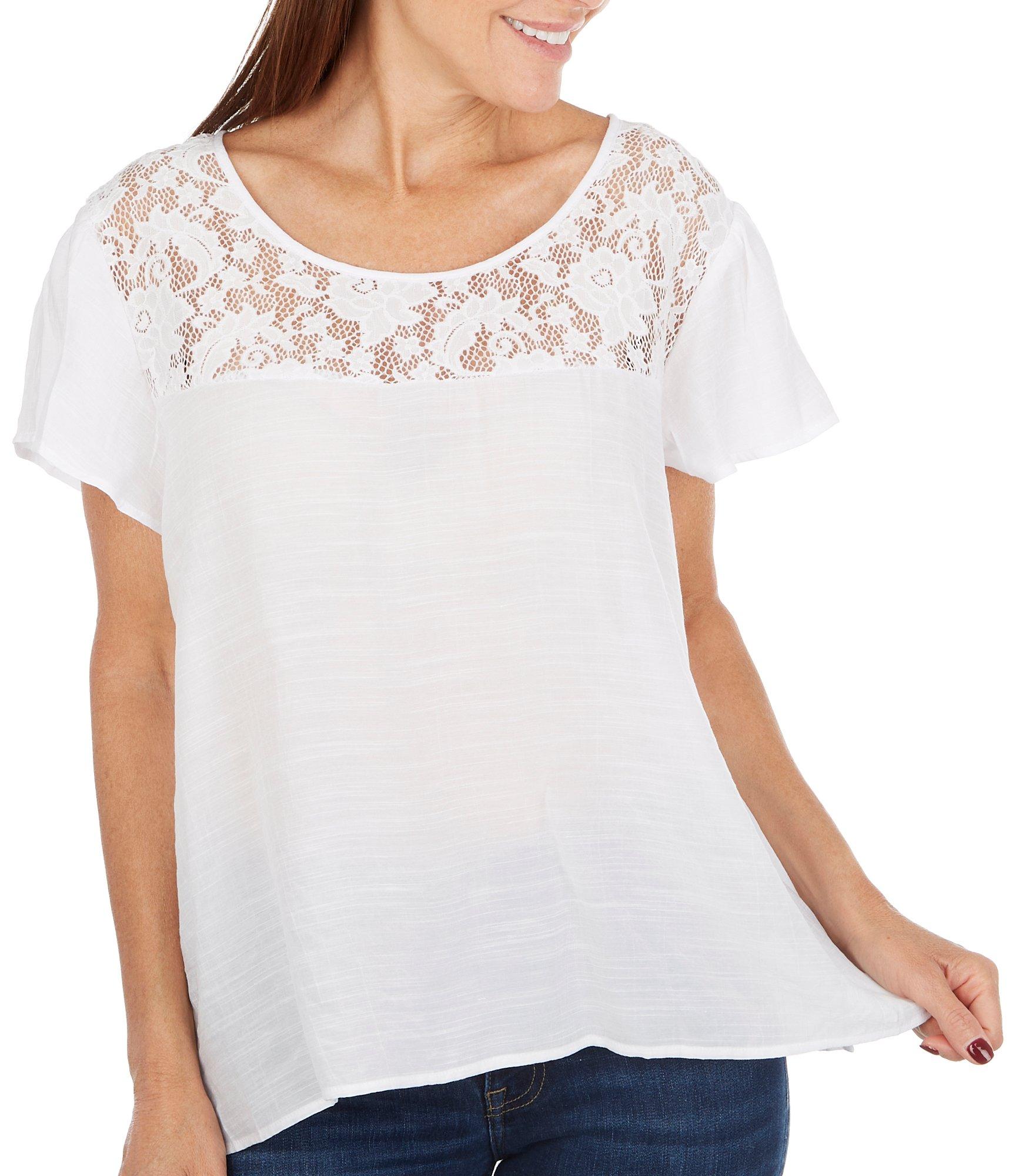 NY Collection Womens Short Flutter Sleeve Lace Top | Bealls Florida