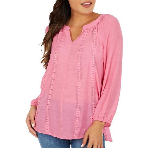 Counterparts Womens 3/4 Split Neck Embellished Blouse