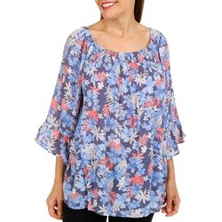 Counterparts Womens Tropical Print Smocked 3/4 Sleeve Top