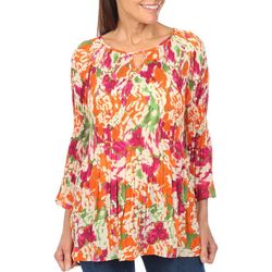 Sunny Leigh Womens Abstract Print 3/4 Crinkle Top