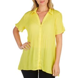 Sunny Leigh Solid Georgette Button Down Short Sleeve Top