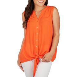Hailey Lyn Womens Solid Button Down Sleeveless Top