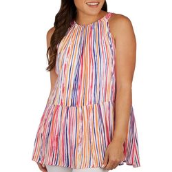 Hailey Lyn Womens Striped Lined Babydoll Sleeveless Top