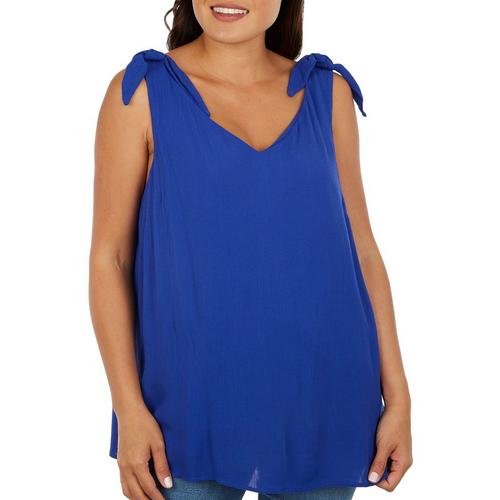 Hailey Lyn Womens Solid Tie Shoulder Sleeveless Top
