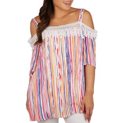 Hailey Lyn Womens Striped Off The Shoulder 3/4 Sleeve Top