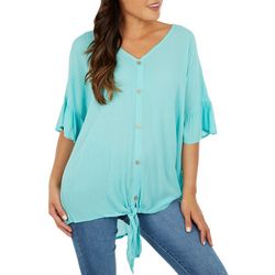 Hailey Lyn Womens Solid Front Tie Short Sleeve Top