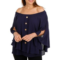 Womens Solid Off The Shoulder Lined Poncho Short Sleeve Top