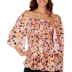 CHENAULT Womens Floral Off The Shoulder Short Sleeve Top