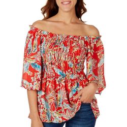CHENAULT Womens Tropical Off The Shoulder Short Sleeve Top
