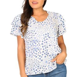 Womens Bubble Print V Neck Tiered Short Sleeve Top