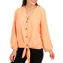 Womens Button Down Tie Front 3/4 Sleeve Top
