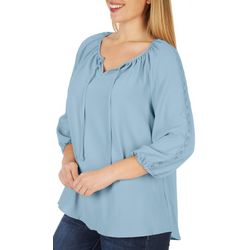Como Blu Womens Solid Embroidered Airflow Peasant Top
