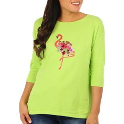 Womens Christmas Flamingo Floral 3/4 Sleeve Sweater
