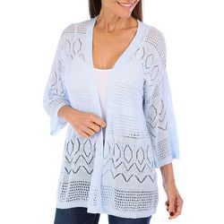 Womens Pointelle 3/4 Sleeve Sweater Cardigan