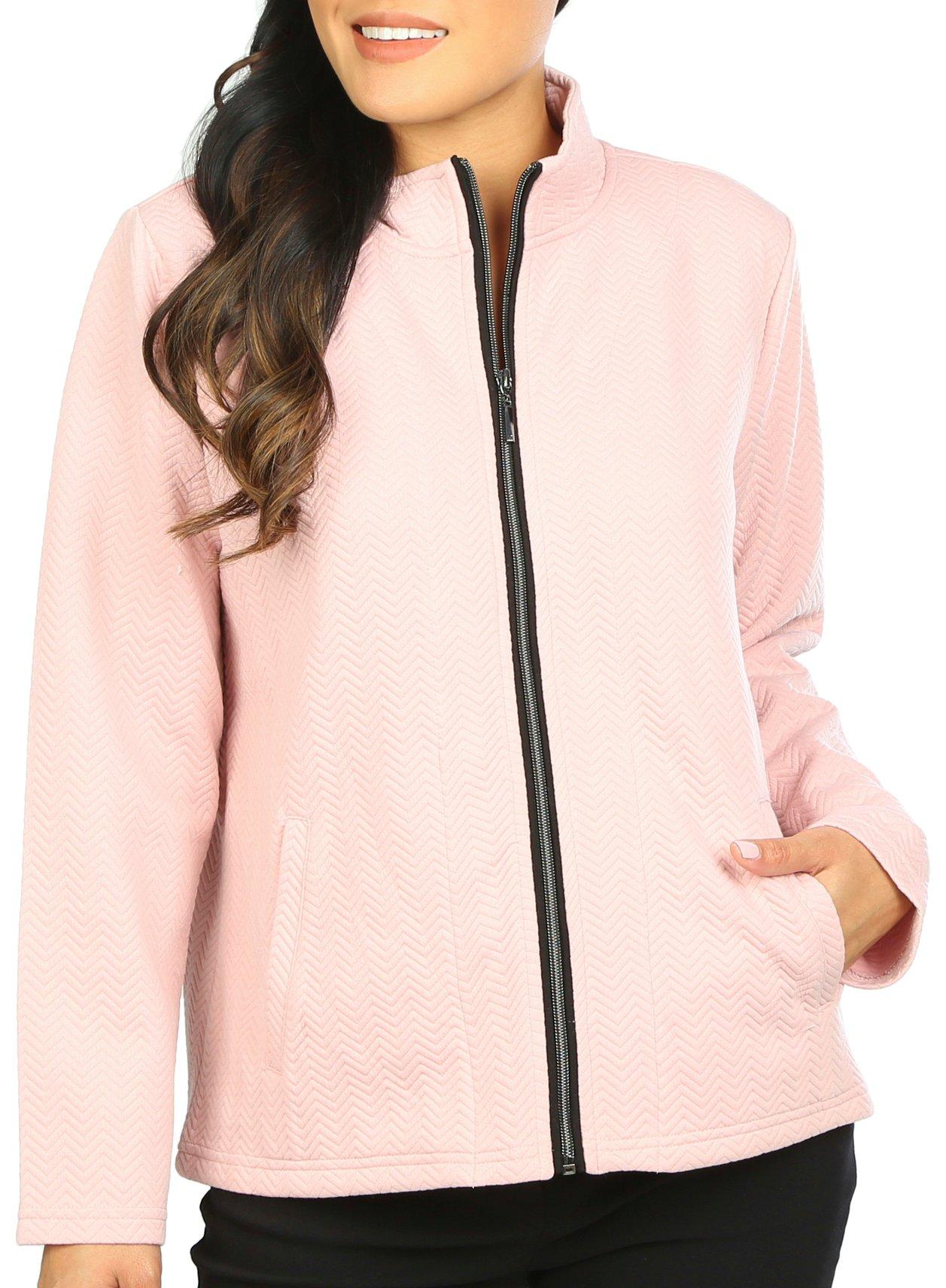 Coral Bay Womens Textured Full Front Zip Jacket