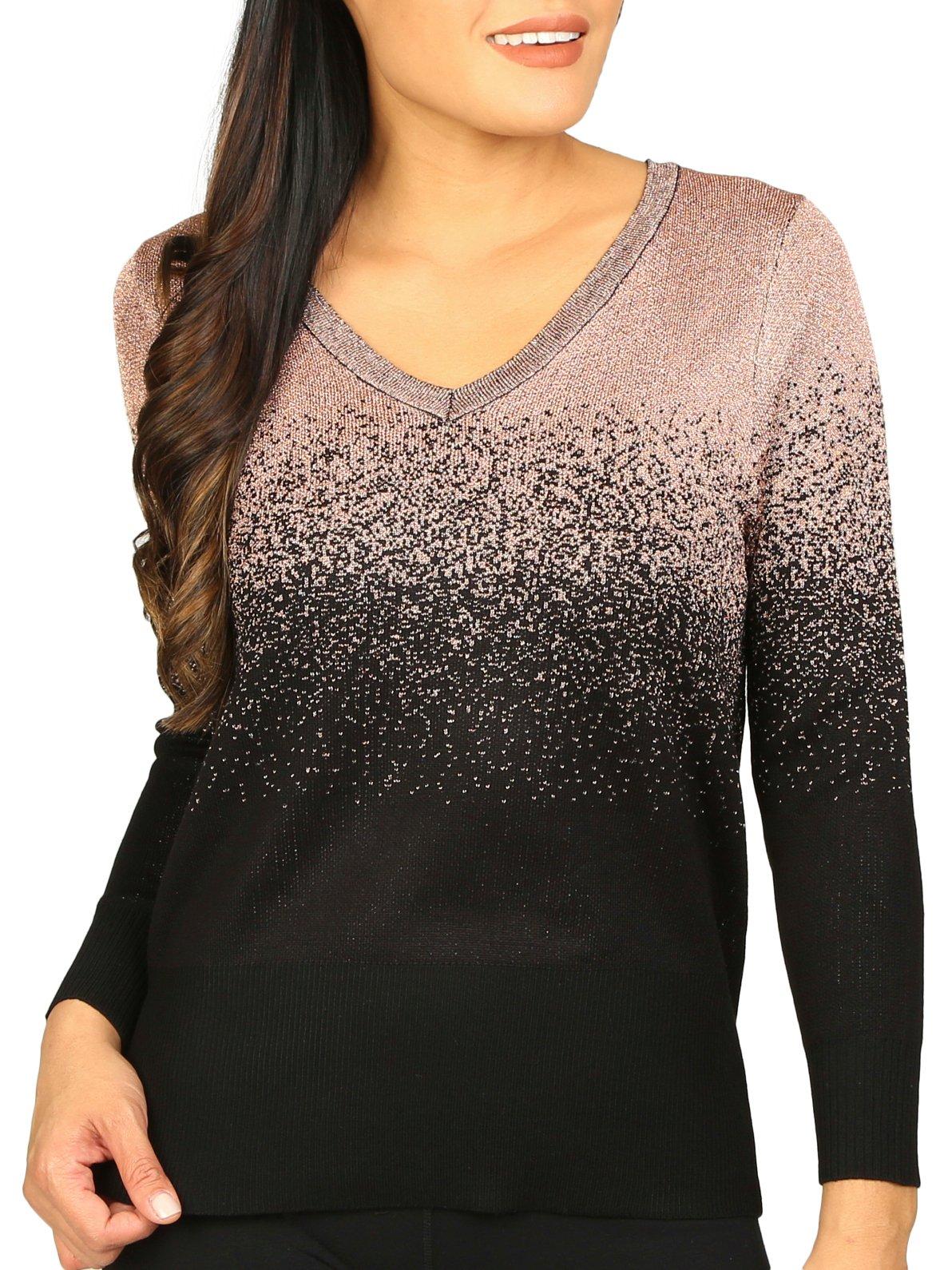 Birch NY Womens V Neck Glitz and Glam Long Sleeve Sweater