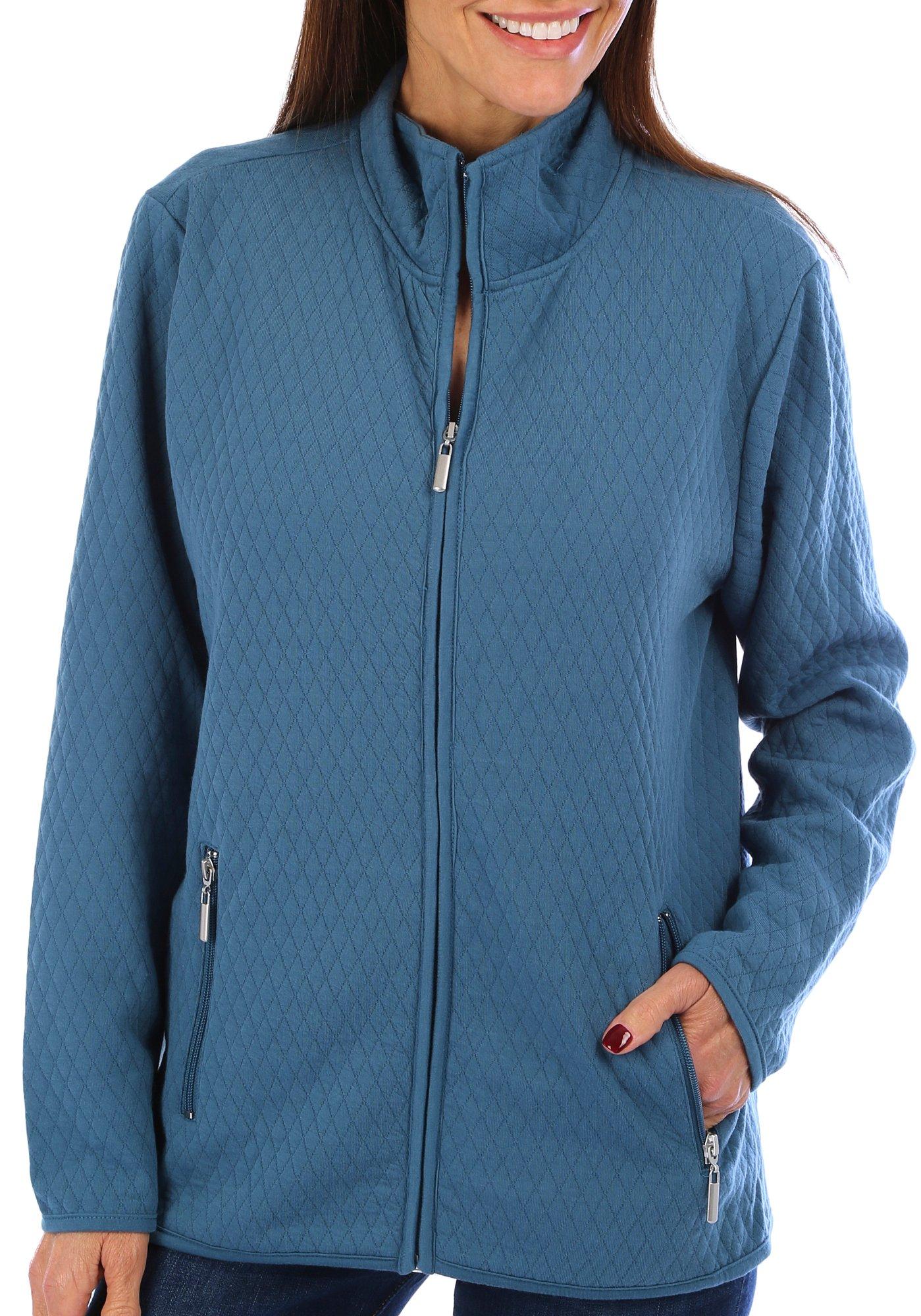 Womens Textured Full Front Zip Jacket