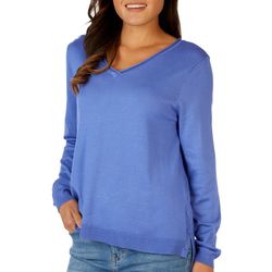 Tint & Shadow Womens Solid Rolled V Neck Long Sleeve Top