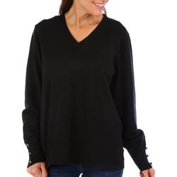 Womens Button Embellished Long Sleeve Sweater