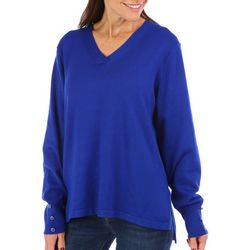 Tint & Shadow Womens Button Embellished Long Sleeve Sweater