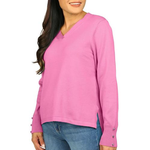Tint & Shadow Womens Button Embellished Long Sleeve