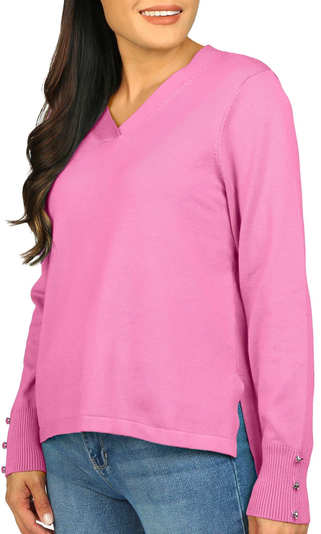 Womens Button Embellished Long Sleeve Sweater