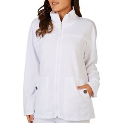 Coral Bay Womens Solid Full Zipper Coconut Button Jacket