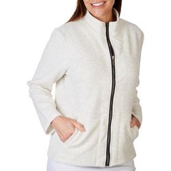Womens Textured Diagnal Full Zipper Panel Waist Jacket