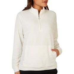 Womens Solid Textured 1/4 Zip Side Stretch Panel Pullover