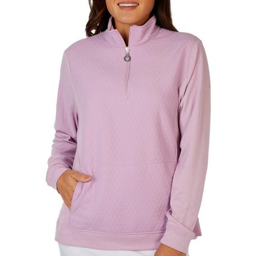 Womens Solid Textured 1/4 Zip Side Stretch Panel